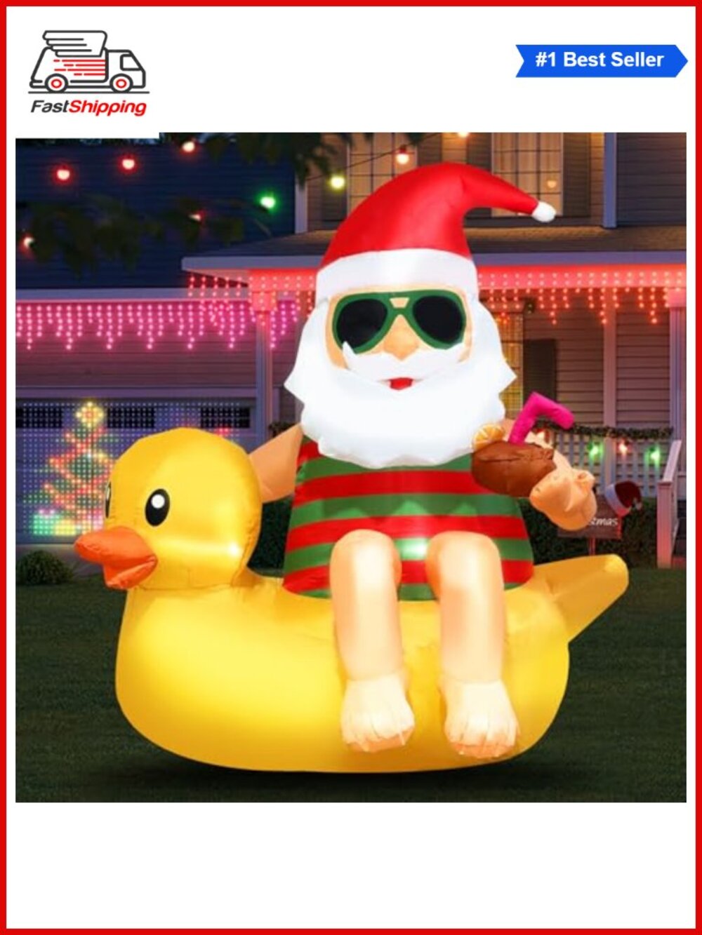 🎅 4.5FT Inflatable Santa on Duck Outdoor Christmas Yard Decoration LED